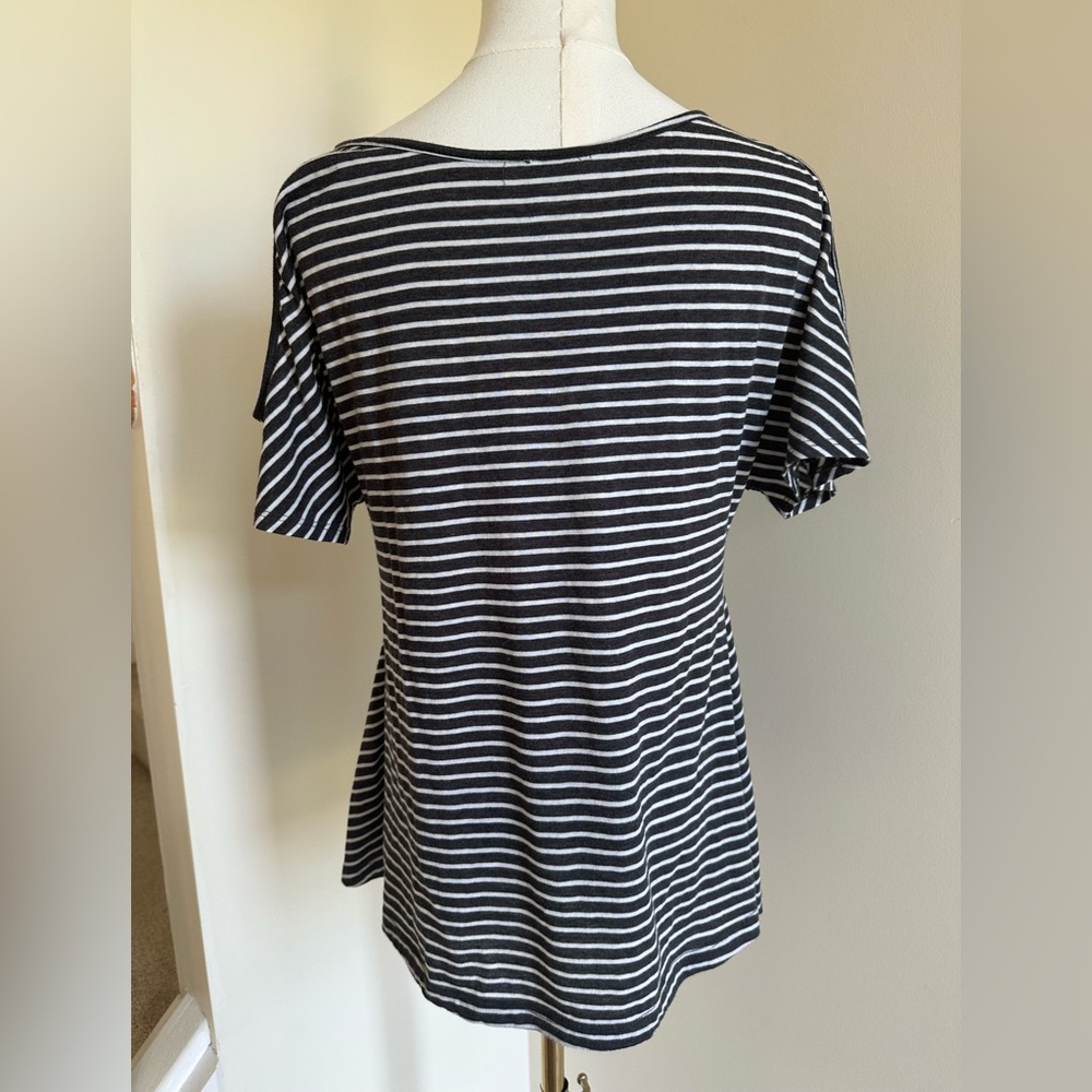 Cold Shoulder Black/White Striped Shirt- Large - Picture 4 of 7